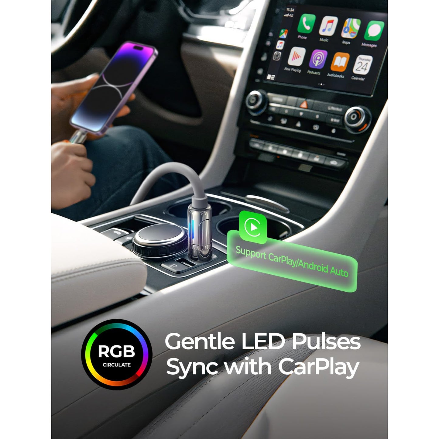 Cablu de incarcare 4 in 1, 240 W, 480Mbps, cu lumini RGB, porturi USB-C la USB-C 240W, USB-C la Lightning 30W, USB-A la USB-C 3A, USB-A la Lightning 12W, pentru iPhone Pro/MacBook/iPad/Samsung/Switch PS5