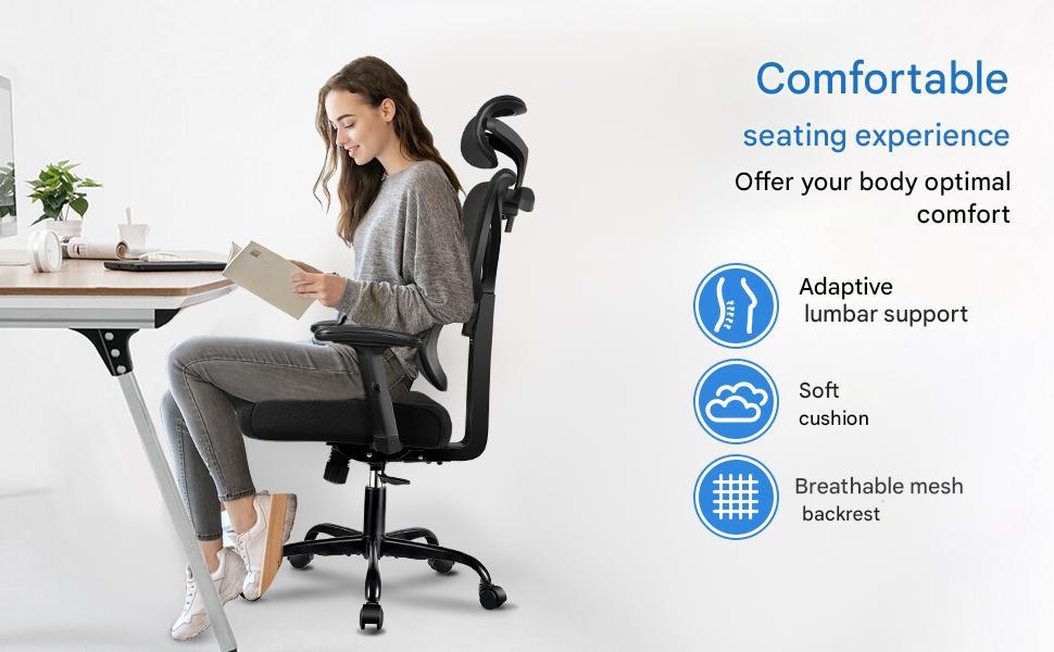 Scaun de birou ergonomic 50cm x 44cm x 128 cm, mecanism tilt, inaltime reglabila, rotativ 360°, tetiera reglabila, suport lombar, cotiere 3D, spatar reglabil 90°/105°/130°, alb