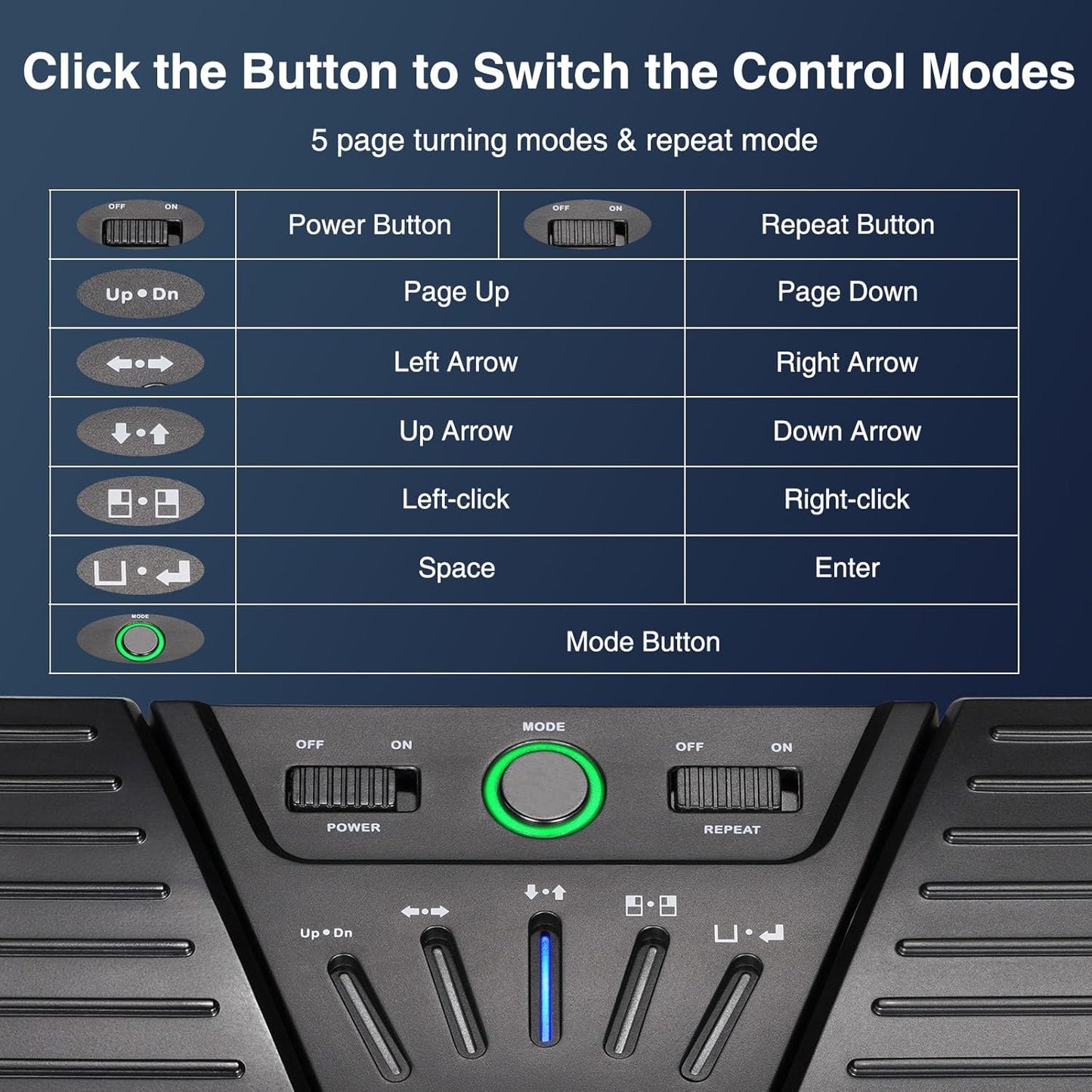 Pedala intoarcere pagina partitura, dispozitiv de comutare wireless, Blueetooth, reincarcabil, 5 moduri de lucru, silentios, pentru Windows, macOS, Android, iOS, smartphone, tableta, PC