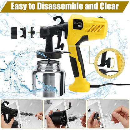 Pistol de vopsit electric 400 W, cu 4 duze de cupru 0,8/ 1,0/ 1,5/ 2,5 mm, recipient 800 ml din aluminiu, detasabil, perie si ac de curatare, pulverizator de vopsea cu supapa reglabila, model pulverizare rotund, orizontal sau vertical