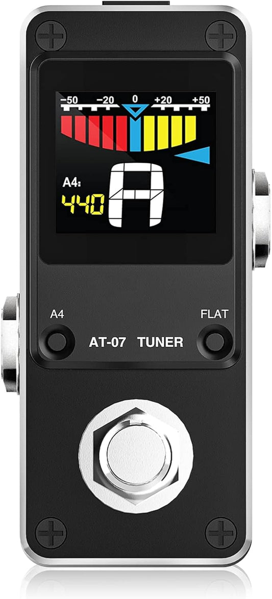 Acordor cromatic, pedala tuner pentru chitara electrica, bypass cu buton picior, ecran LCD, carcasa din aluminiu, fara zgomote la comutare, negru
