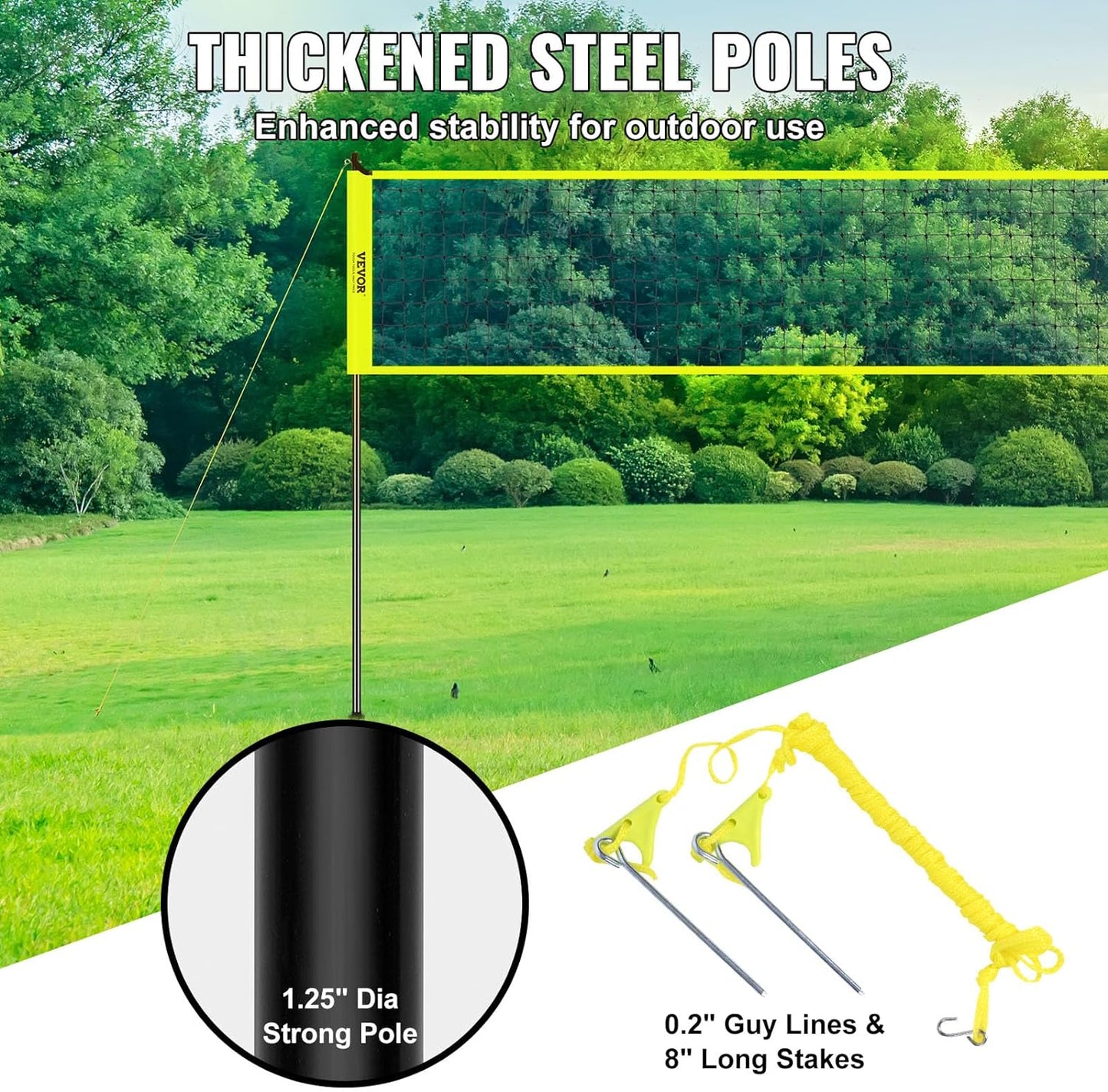 Set fileu volei, plasa pentru volleyball/badminton 9.7m x 2.4m, inaltime reglabila, material impermeabil, cu stalpi metalici, minge de volei, pompa si geanta de depozitare si transport incluse