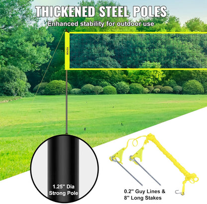 Set fileu volei, plasa pentru volleyball/badminton 9.7m x 2.4m, inaltime reglabila, material impermeabil, cu stalpi metalici, minge de volei, pompa si geanta de depozitare si transport incluse