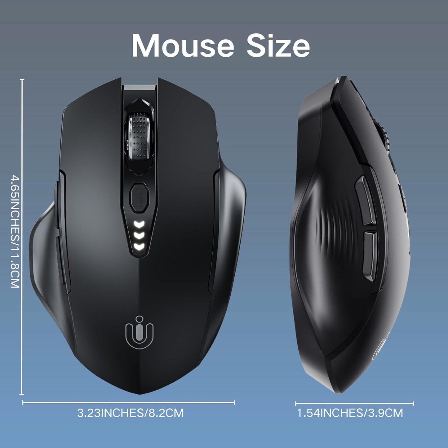 Mouse wireless cu Bluetooth 5.0/4.0 si 2.4 GHz, DPI reglabil pe 4 niveluri, indicator nivel baterie, design ergonomic, pentru laptop si PC, negru