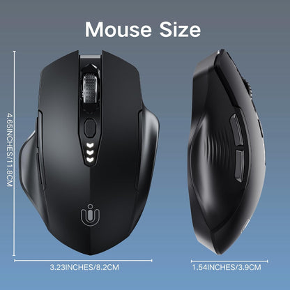 Mouse wireless cu Bluetooth 5.0/4.0 si 2.4 GHz, DPI reglabil pe 4 niveluri, indicator nivel baterie, design ergonomic, pentru laptop si PC, negru
