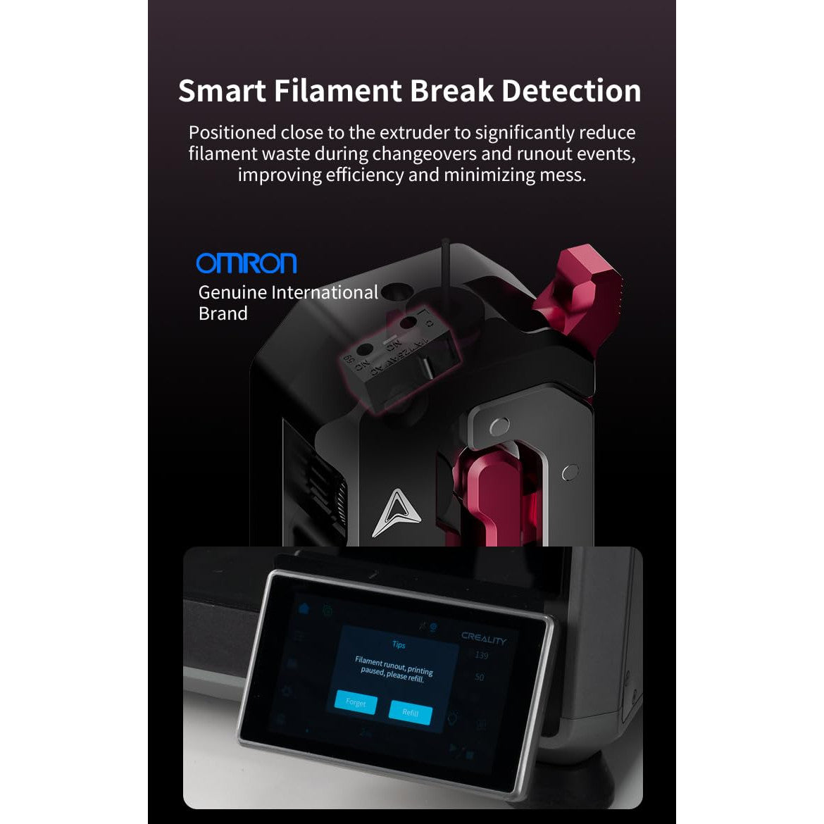 Kit extruder pentru imprimanta 3D Creality DXC K1/K1 Max/K1C – Phaetus Runice oficial, acoperire RNC, detectare inteligenta a ruperii filamentului, compatibil PLA/ABS/TPU/CF, plug & play, angrenaj dublu