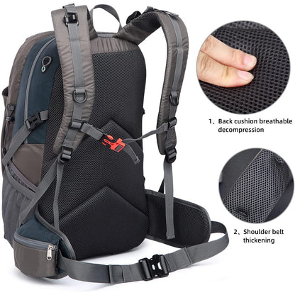 Rucsac de drumetie 40 l cu husa de ploaie, gheozdan impermeabil cu buzunar frontal si laterale, material bretele respirabil, pentru drumetii, camping, trekking, albastru