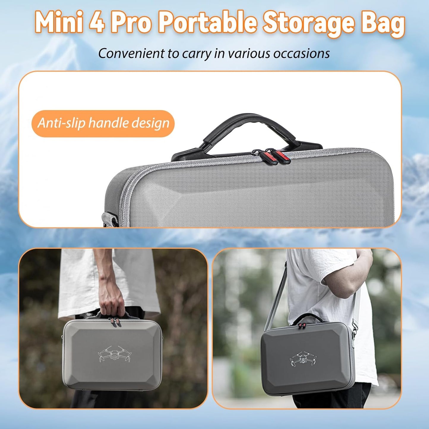 Husa de protectie drona DJI Mini 4 Pro si controler DJI RC 2, geanta de transport impermeabila, portabila 32 x 24 x 9 cm, rezistenta la socuri, cu maner si curea de umar, gri