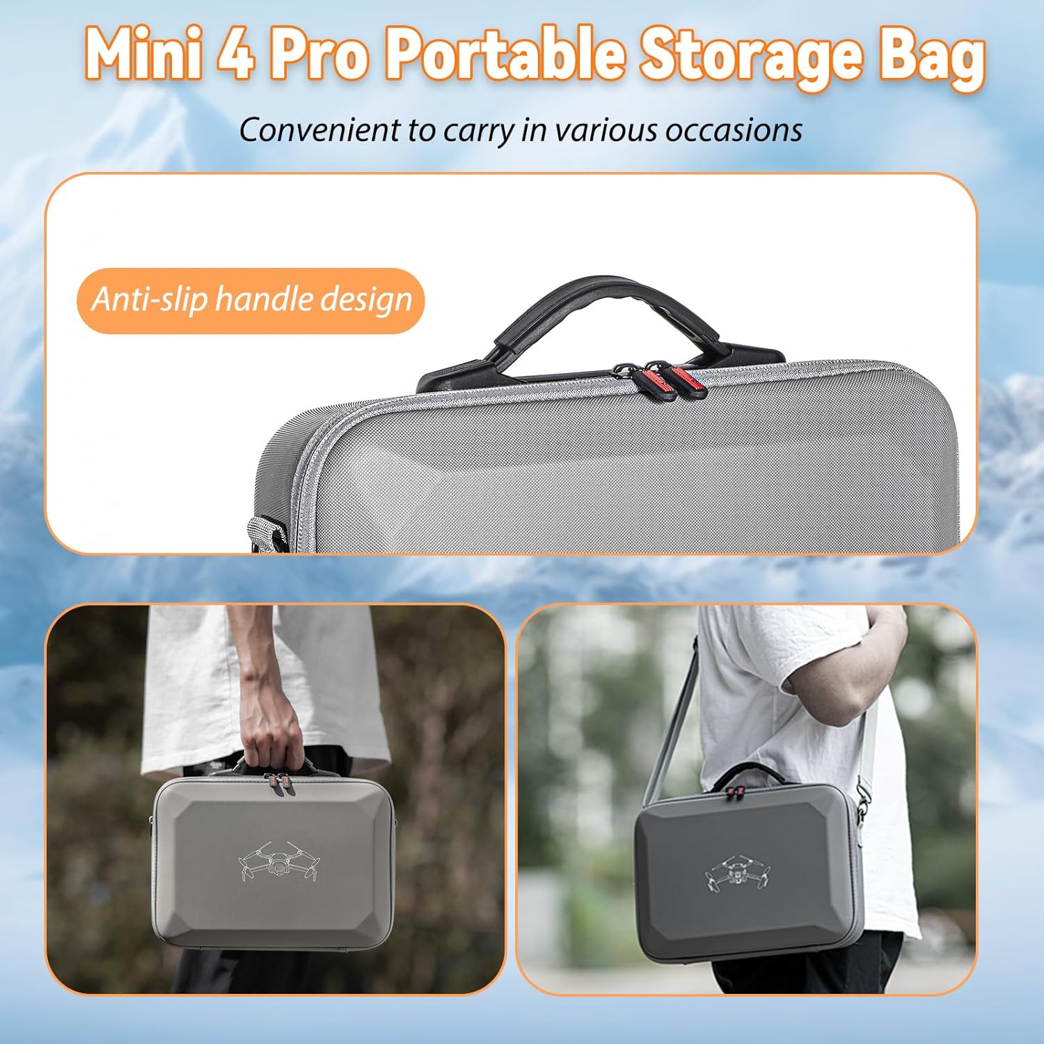 Husa de protectie drona DJI Mini 4 Pro si controler DJI RC 2, geanta de transport impermeabila, portabila 32 x 24 x 9 cm, rezistenta la socuri, cu maner si curea de umar, gri