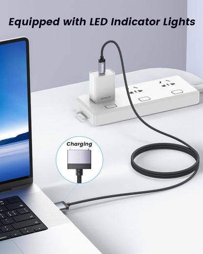 Cablu de incarcare USB-C la Magsafe 3 pentru alimentare de 2 m, MacBook Air (M1, 2020), MacBook Pro (M1, 2020), Mac Mini 2020, de 2 metri, 100 W PD, cu indicator LED, magnetic