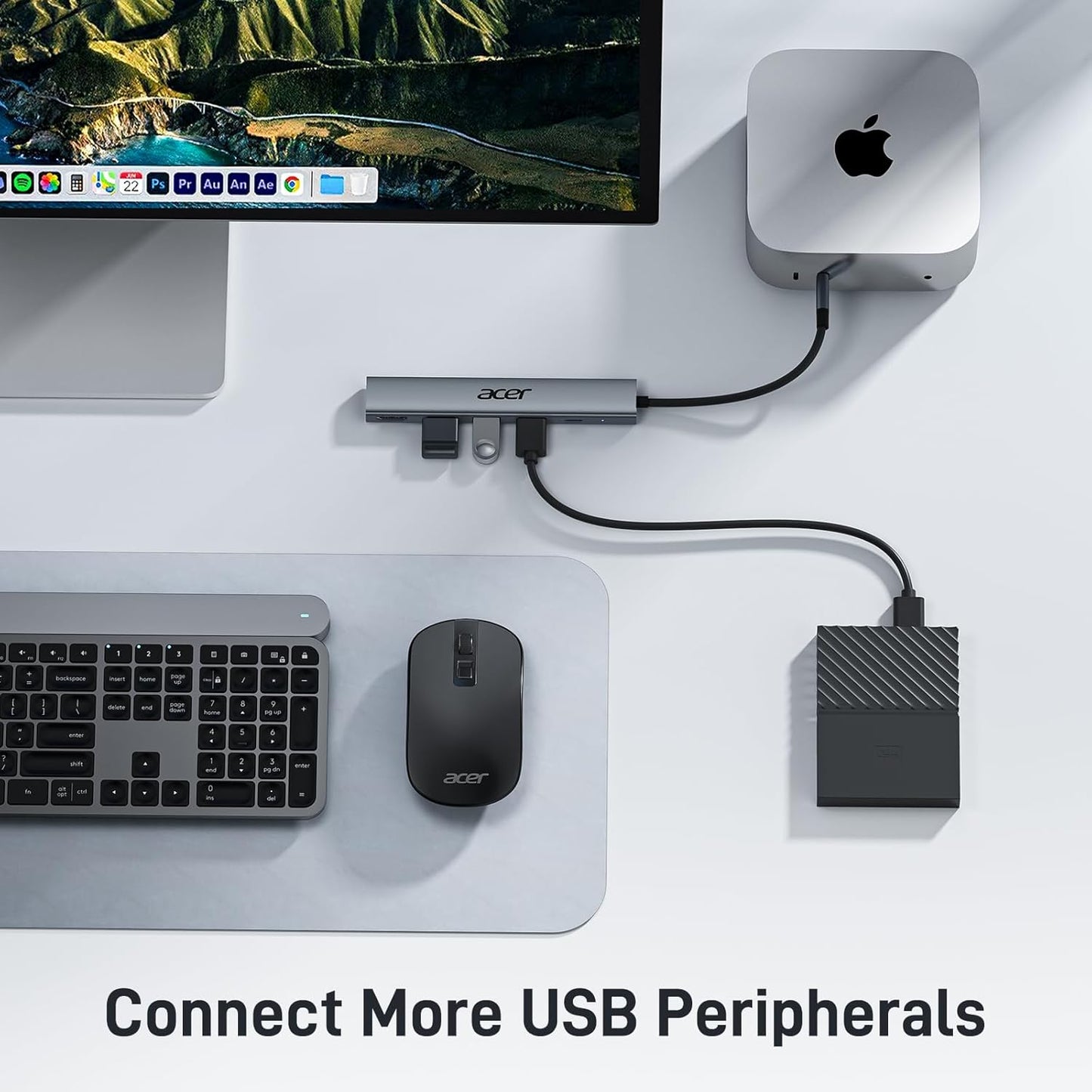 HUB adaptor 5 in 1, cu USB C PD 100W, HDMI, 2 porturi USB 2.0, 1 port USB 3.0, carcasa din aluminiu, portabil, compatibil cu Laptop Acer, Chromebook, Surface, Galaxybook, MacBook Pro/Air, iPad Pro/Air