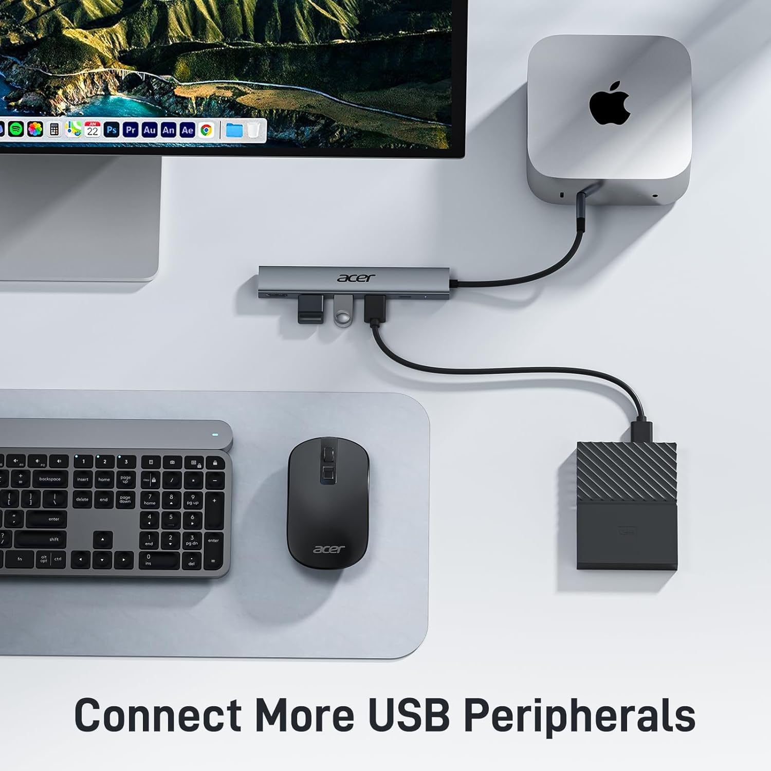 HUB adaptor 5 in 1, cu USB C PD 100W, HDMI, 2 porturi USB 2.0, 1 port USB 3.0, carcasa din aluminiu, portabil, compatibil cu Laptop Acer, Chromebook, Surface, Galaxybook, MacBook Pro/Air, iPad Pro/Air