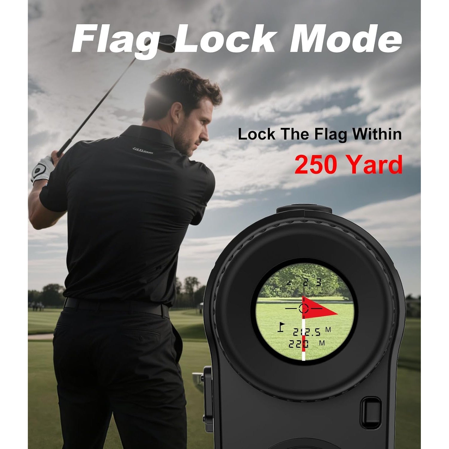 Telemetru laser Golf 1000Y, marire 6x, functie Slope/Inclinare, blocare tinta cu confirmare prin vibratie, reincarcabil USB, scanare continua, afisaj LCD HD, precizie ±1 Yard, pentru golf si vanatoare