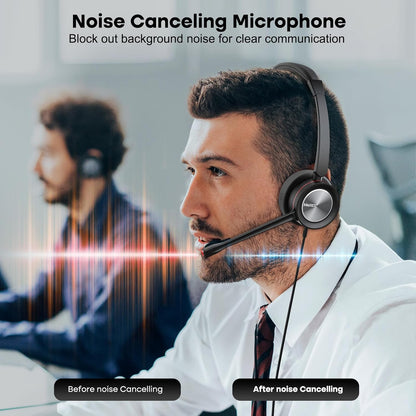 Casca call center cu microfon, functie anulare zgomot, USB, audio HD, cu control volum, buton mute si buton apelare, pentru computer, neagra