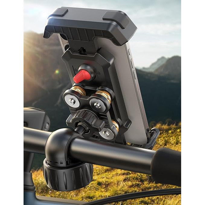 Suport telefon pentru bicicleta/motocicleta, reglare la 360°, rezistent la socuri cu amortizoare in 4 puncte, anti-tremur, pentru smartphone de la 4, 7 inchi la 7 inchi, negru