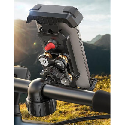 Suport telefon pentru bicicleta/motocicleta, reglare la 360°, rezistent la socuri cu amortizoare in 4 puncte, anti-tremur, pentru smartphone de la 4, 7 inchi la 7 inchi, negru