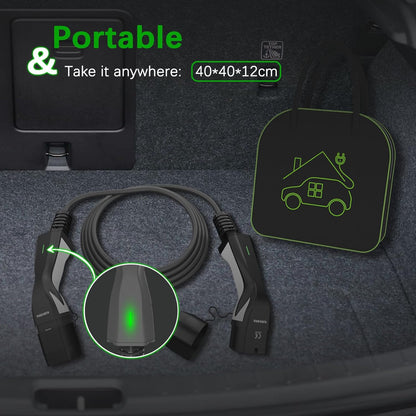 Cablu de incarcare EV pentru masini electrice, de 10 m, 22 kW 32 A, Trifazat, impermeabil IP 66, Type 2 la Type 2, EV/PHEV, cu geanta de depozitare si transport