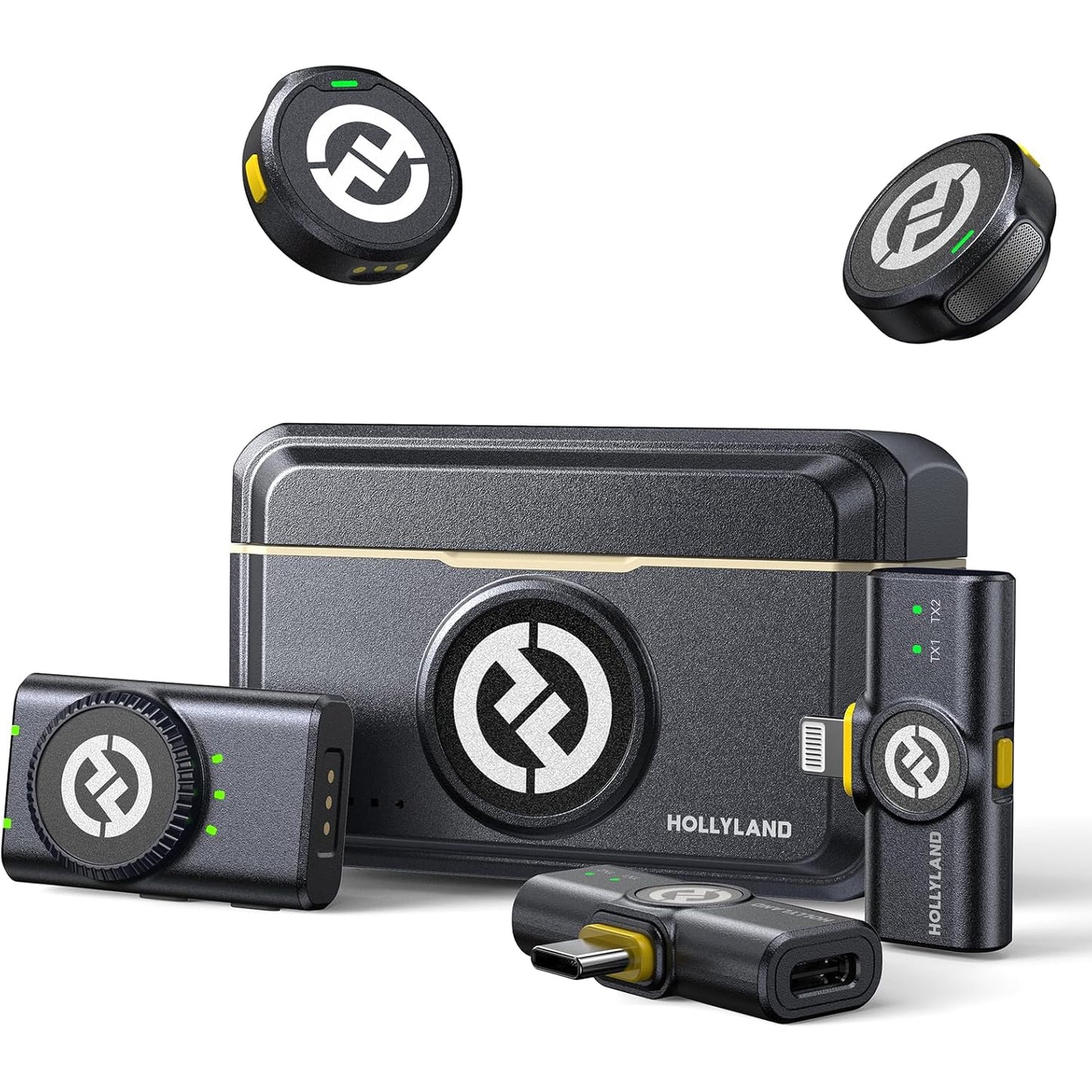Set microfon lavaliera cu 2 microfoane mini si 3 receptoare, HiFi 48 kHz/24 bit, functie reducere zgomot, distanta transmisie 300 m, utilizare pana la 40 ore, pentru camera, iPhone, Android, PC