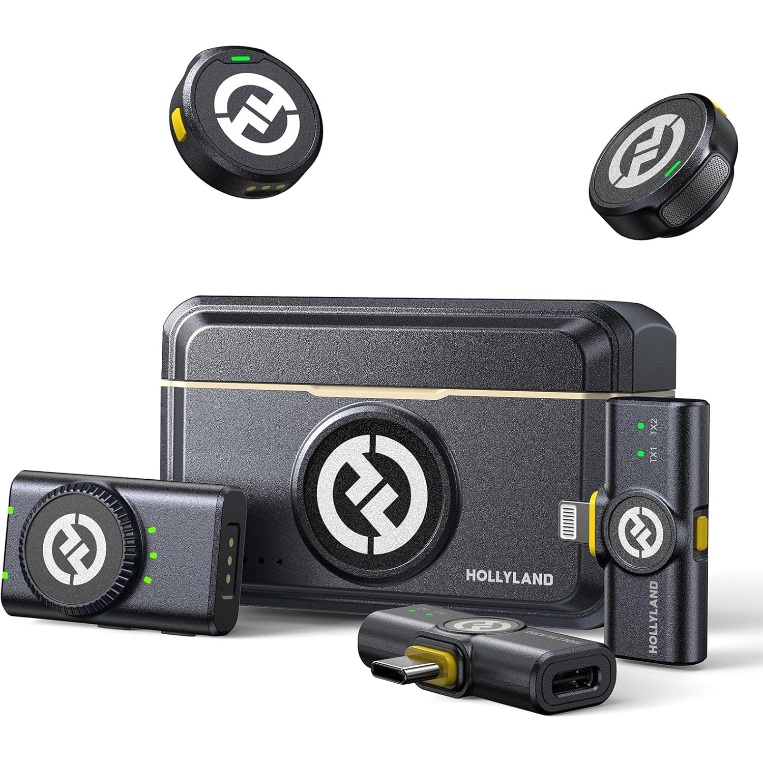 Set microfon lavaliera cu 2 microfoane mini si 3 receptoare, HiFi 48 kHz/24 bit, functie reducere zgomot, distanta transmisie 300 m, utilizare pana la 40 ore, pentru camera, iPhone, Android, PC