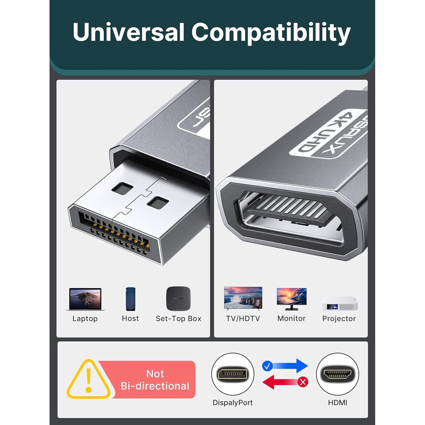 Set 2 adaptor DisplayPort la HDMI 4K, 4K@30Hz/2K@60Hz/1080p@120Hz, carcasa din aluminiu, design compact, mufa placata cu aur 24K, universal