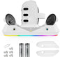 Statie de incarcare compatibila VR Meta Quest 3, pentru ochelari si controlere, cu lumini LED RGB, 2 acumulatori 1800 mAh si accesorii, alba