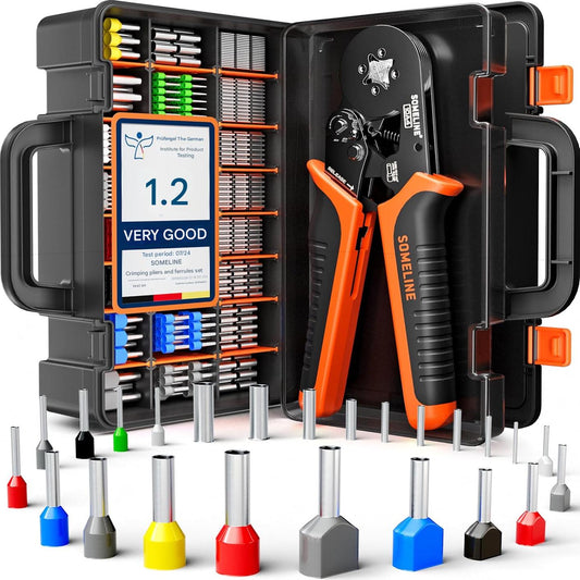 Cleste de sertizare patrata SOMELINE cu 1415 terminale conductori izolate 0,25-10 mm², 24 de tipuri, mecanism clichet autoreglabil, falci patrate profesionale, forta reglabila, manson nailon, cupru cositorit, in cutie de depozitare si transport