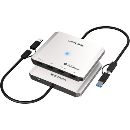 Statie de andocare WAVLINK Quad Monitor 4x HDMI, USB-C si USB-A, pentru MacBook Pro/Air M1 M2 M3 M4, extensie 4 monitoare, Dual 4K UHD + Dual Full HD 1080P, compatibil Windows 11/10, macOS, Thunderbolt 3/4, necesita driver SMI