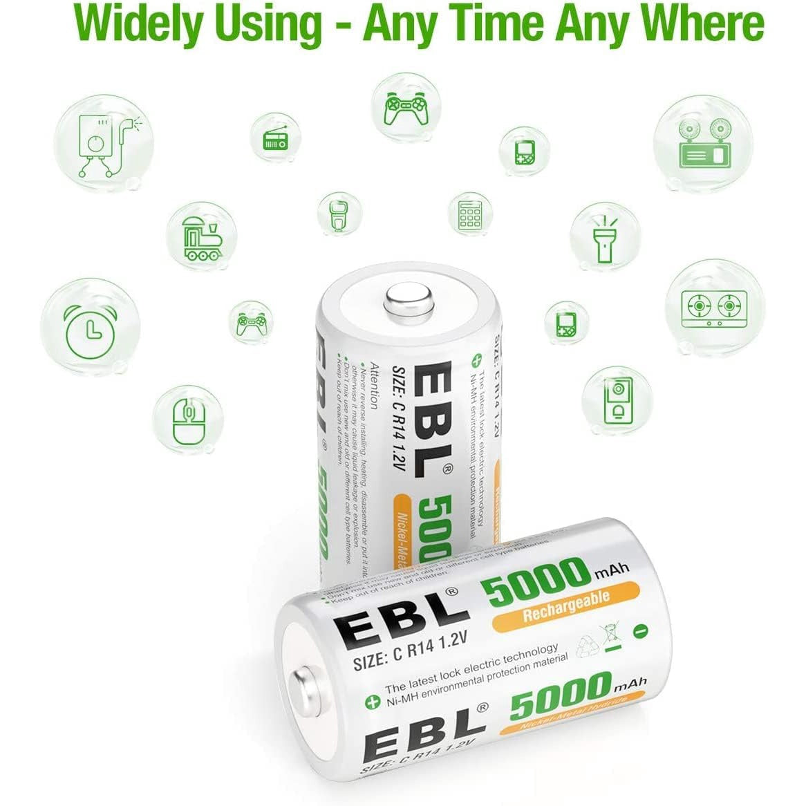 Set de 6 baterii Baby C reincarcabile, de 5000 mAh 1.2 V, Ni-MH, cu protectie la supradescarcare, multifunctionale