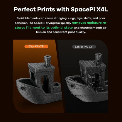 Uscator de filamente 3D Creality SpacePi X4L pentru 4 bobine, 2 camere de incalzire independente, temperatura reglabila pana la 75°C, ecran LCD touchscreen, control temperatura si umiditate, compatibil PLA PETG ABS TPU PA, cutie uscare filament