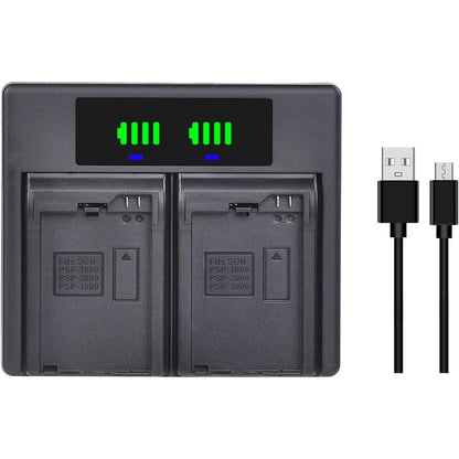 Set de 2 acumulatori 3600 mAh cu incarcator dual, inlocuieste PSP-110, pentru Sony PSP 1000, 1001, 1002, 1003, 1004, 1005, 1006, 1007, 1008, 1010