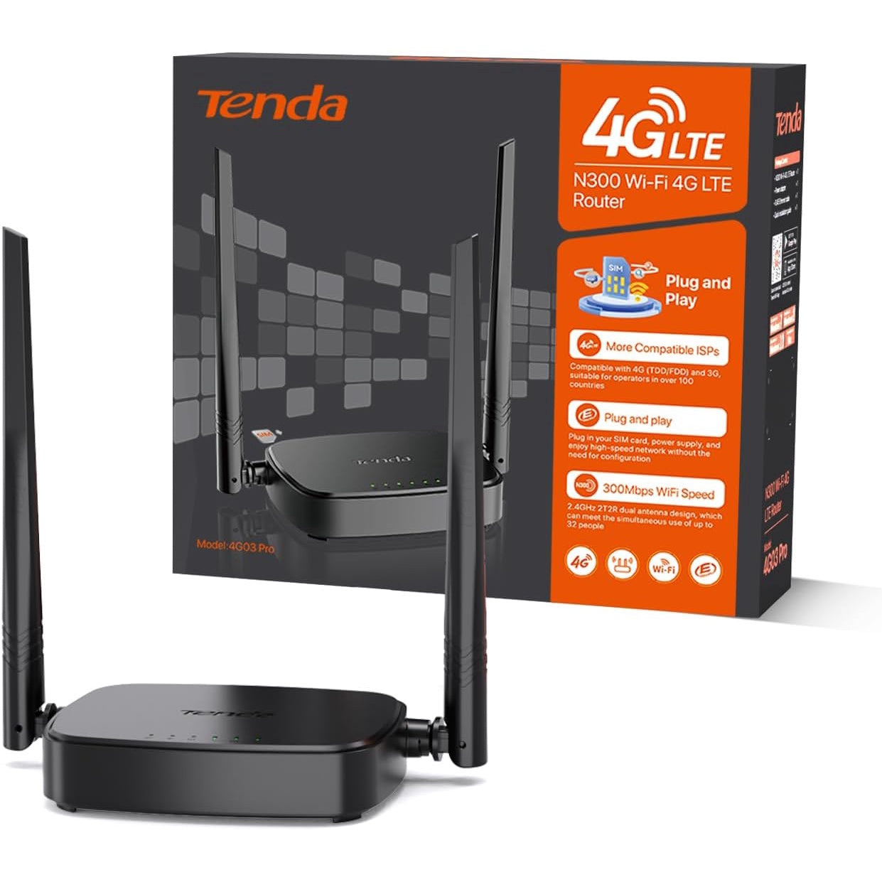 Router Wireless cu cartela SIM, 4G LTE, 300 Mbps 2, 4 GHz, 2 antene DBI, cu port WAN/LAN, mod router WAN/router 4G, Plug & Play, multifunctional