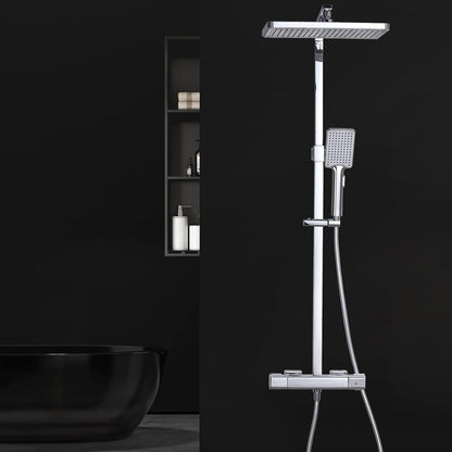 Coloana de dus, sistem cu termostat, model aparent, inaltime reglabila, cap dus tip ploaie 30 x 20 cm, 2 functii, cromat