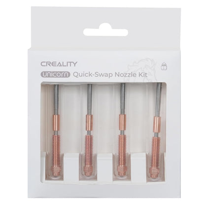 Set 4 duze Creality Unicorn pentru imprimanta 3D, debit mare pentru imprimare high-speed, 2 duze 0.4 mm, 1 duza 0.6 mm, 1 duza 0.8 mm, compatibil K1C si Ender 3 V3, din aliaj de cupru, otel calit si titan