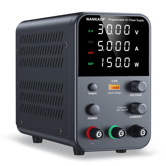 Sursa de alimentare de laborator 0-30 V, 0-5 A, 150 W, cu display LED, ventilator de racire, functie protectie supracurent (OCP), cu port USB 15W, stabilizare voltaj si curent, CV/CC