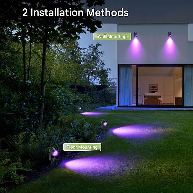 Set 6 lampi pentru gradina, RGB LED, 13 culori, 12 V, 3 W, 1800 lm, impermeabil IP65, lampa de gradina colorata cu telecomanda si temporizator cu tarus si cablu de 21 m