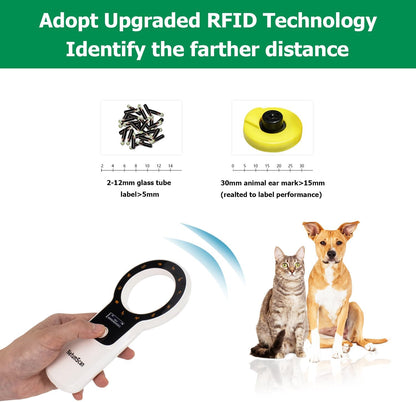 Cititor cipuri animale portabil, cu display OLED, reincarcabil, suporta tehnologie ISO 11784/11785 si ID64 RFID, stocare date, pentru caini, pisici si crotalii ureche