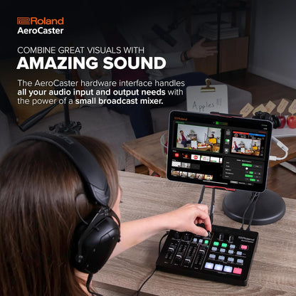 Sistem streaming live Roland AeroCaster VRC-01, sistem wireless multi-camera pentru transmisii video live, control hardware si interfata audio, compatibil iPad si smartphone, streaming YouTube/Facebook/Twitch, pana la 4 camere simultan, efecte tranzitie