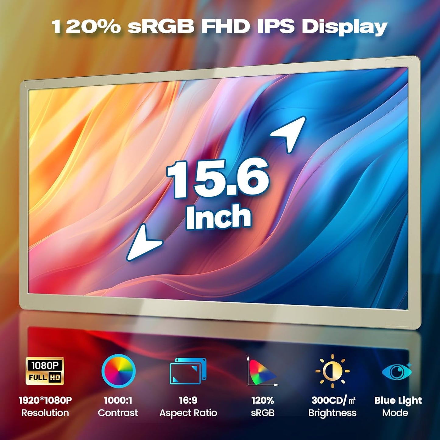 Monitor portabil 15.6 inch cu touchscreen, ecran IPS FullHD 1080P, HDR Dinamic, contrast 1000:1, 16, 7 milioane culori, cu port HDMI, USB-C si USB-A, pentru laptop, PC, smartphone Android, Mac