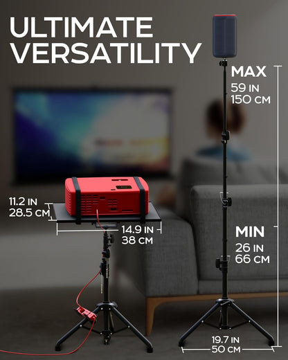 Suport videoproiector/laptop, stand cu inaltime reglabila 66-150 cm, functie trepied, cu cap bila rotativ 360°, tavita pliabila, 6 kg greutate suportata, multifunctional
