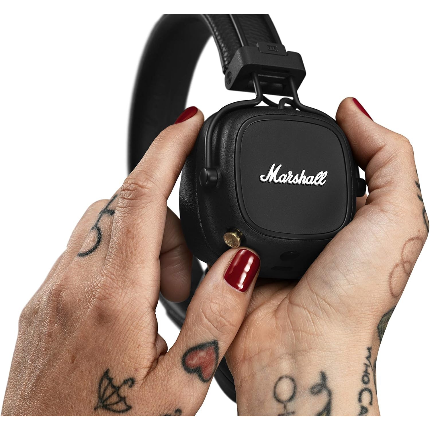 Casti Bluetooth On-Ear Marshall Major IV, pliabile, autonomie 80h, incarcare Wireless, Bluetooth 5.0, control cu buton, Jack 3.5 mm, negre