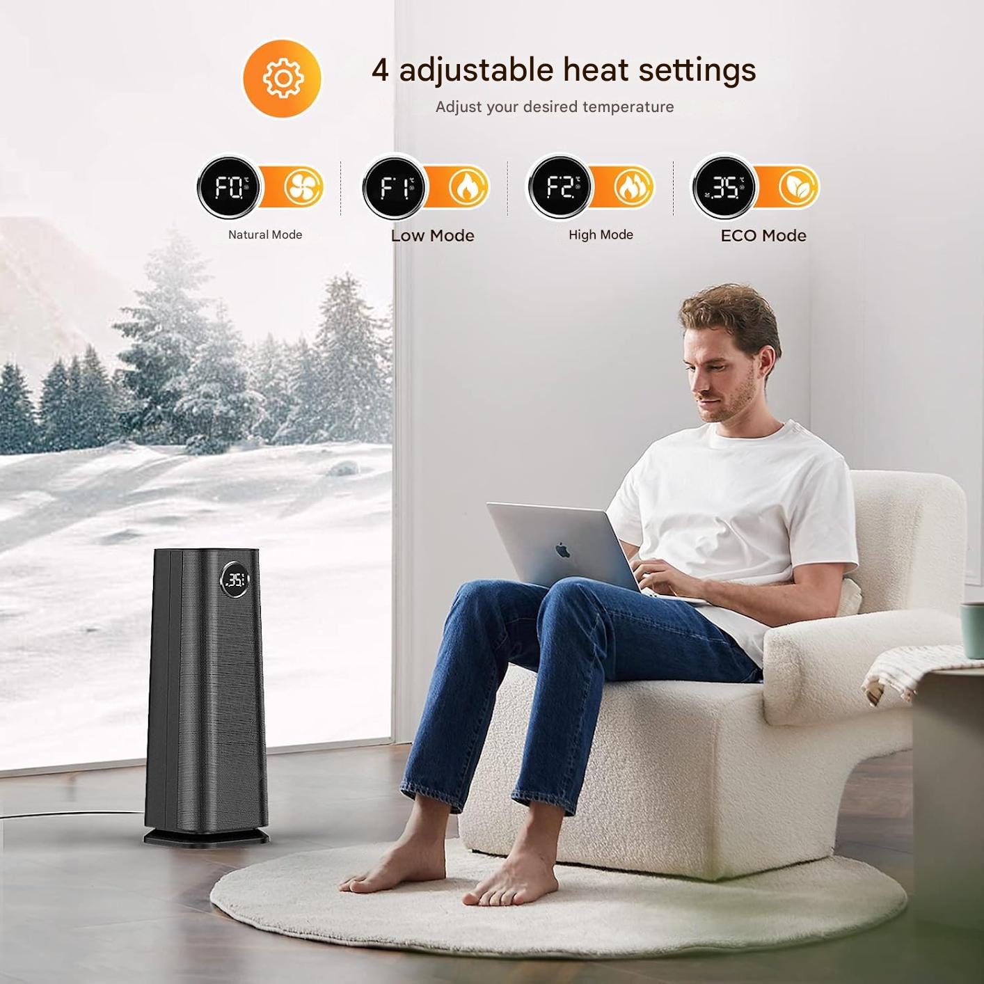 Aeroterma ceramica 2000W – Cu telecomanda, termostat si temporizator, protectie supraincalzire, oscilatie 70°, A++