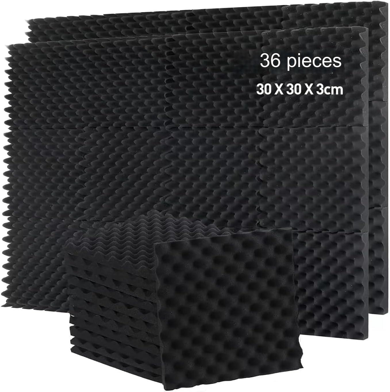 Set 36 panouri acustice, fonoabsorbant 30 x 30 x 3 cm, burete acustic & izolator fonic pentru studio de inregistrare, camera TV, camera copiilor, birou si podcast, negru