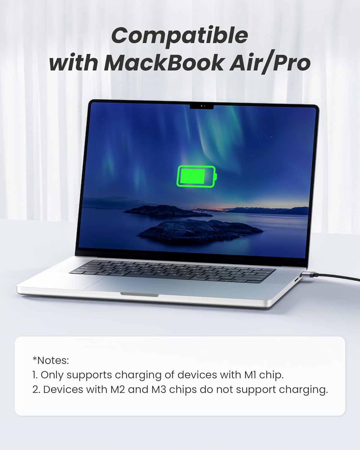 Cablu de incarcare USB-C la Magsafe 3 pentru alimentare de 2 m, MacBook Air (M1, 2020), MacBook Pro (M1, 2020), Mac Mini 2020, de 2 metri, 100 W PD, cu indicator LED, magnetic