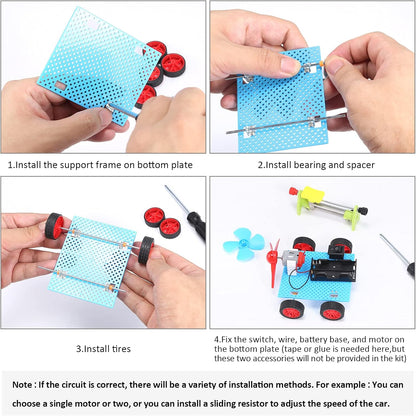 Set de 2 motoare STEM 1.5V - 3V, cu elice, becuri, sonerie, roti dintate, intrerupatoare, carcase cu suport baterie, cleme tip crocodil, tub termocontractil, pentru jucarii, experimente, pentru copii 14+