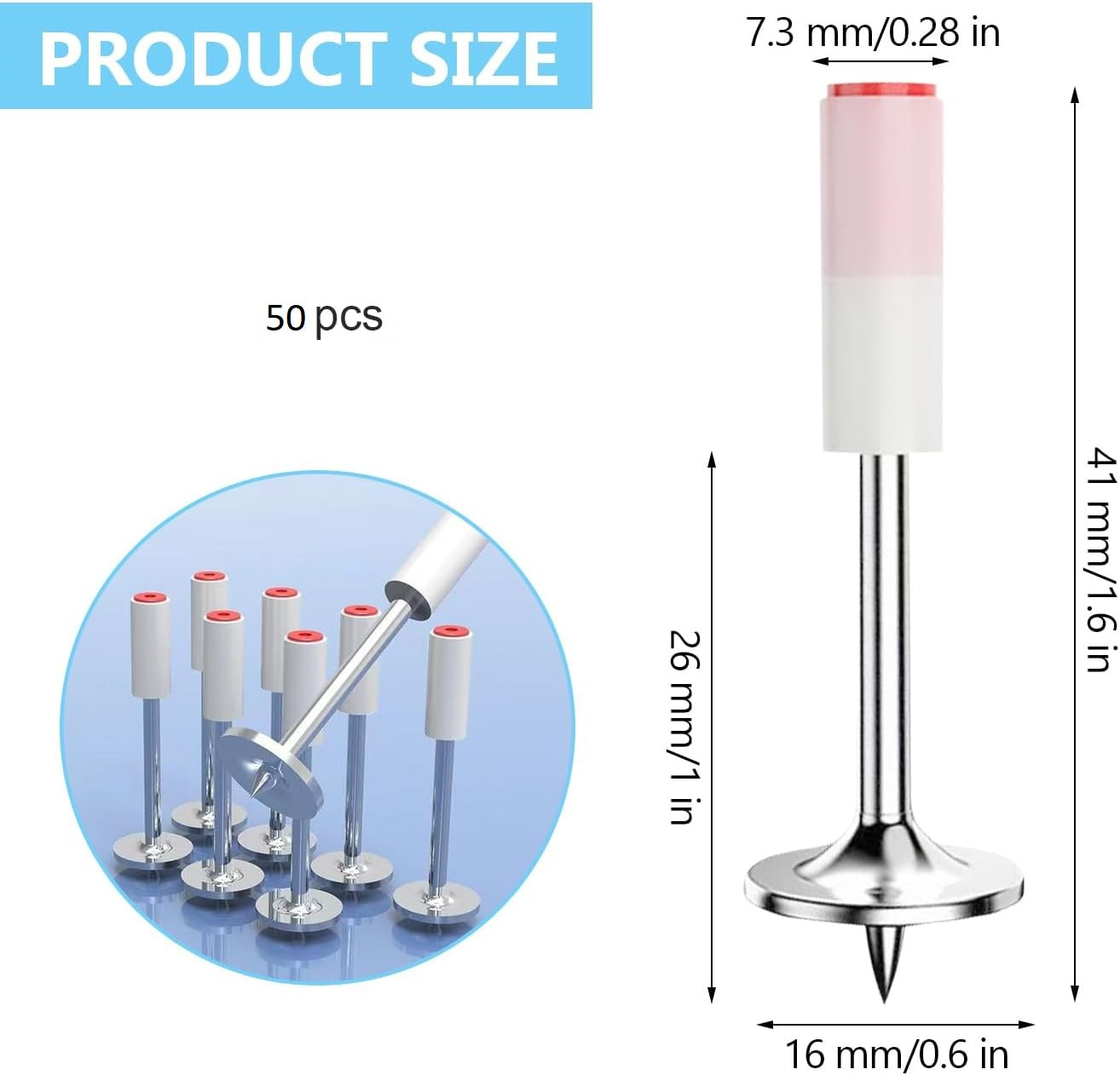 Set de 50 cuie rotunde, bolturi pentru pistol de cuie manual, de 7.3 mm, durabile, rezistente la rugina, pentru beton, lemn, caramida, tavane, pereti, pardoseli