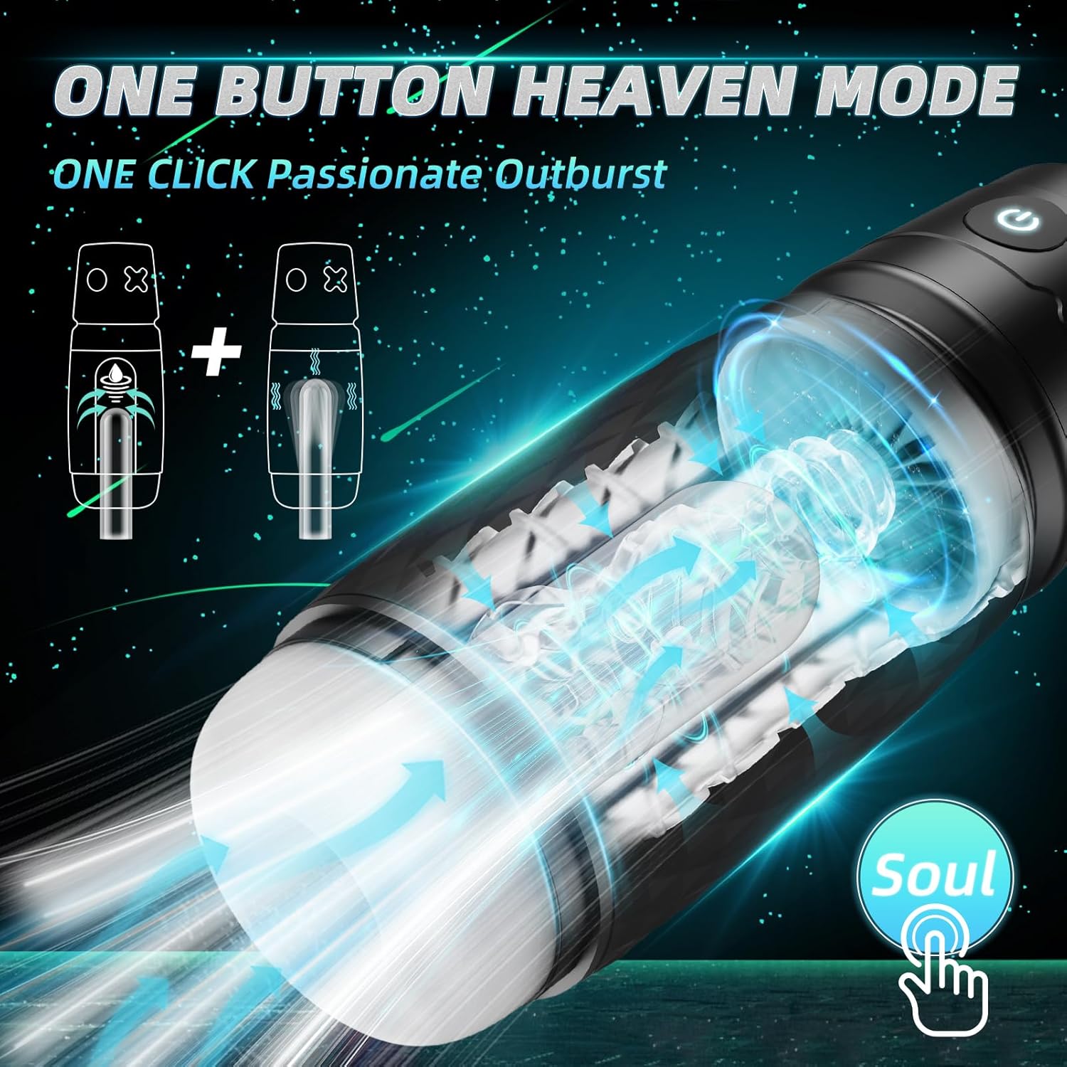 Masturbator 2 in 1 pompa cu vacuum pentru barbati cu 4 moduri vibratie si 3 moduri suctiune, cu insertie de silicon lavabila, portabil, negru