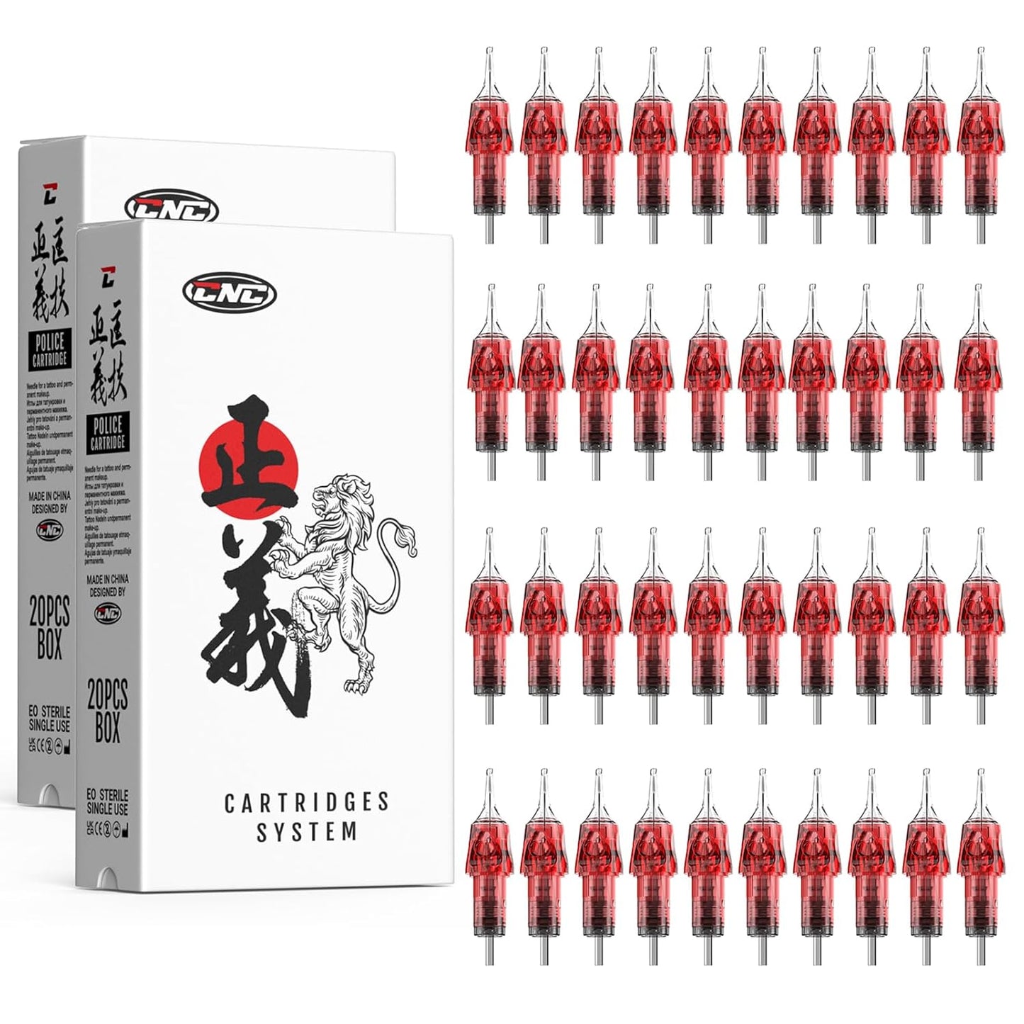 Set 40 ace de tatuat tip cartus, 4 tipuri modul ace 1203RL, 1205RL, 1207RL, 1209RL, din otel inoxidabil 316, pentru linii, contur, umplere, EN04X-40KIT-FF
