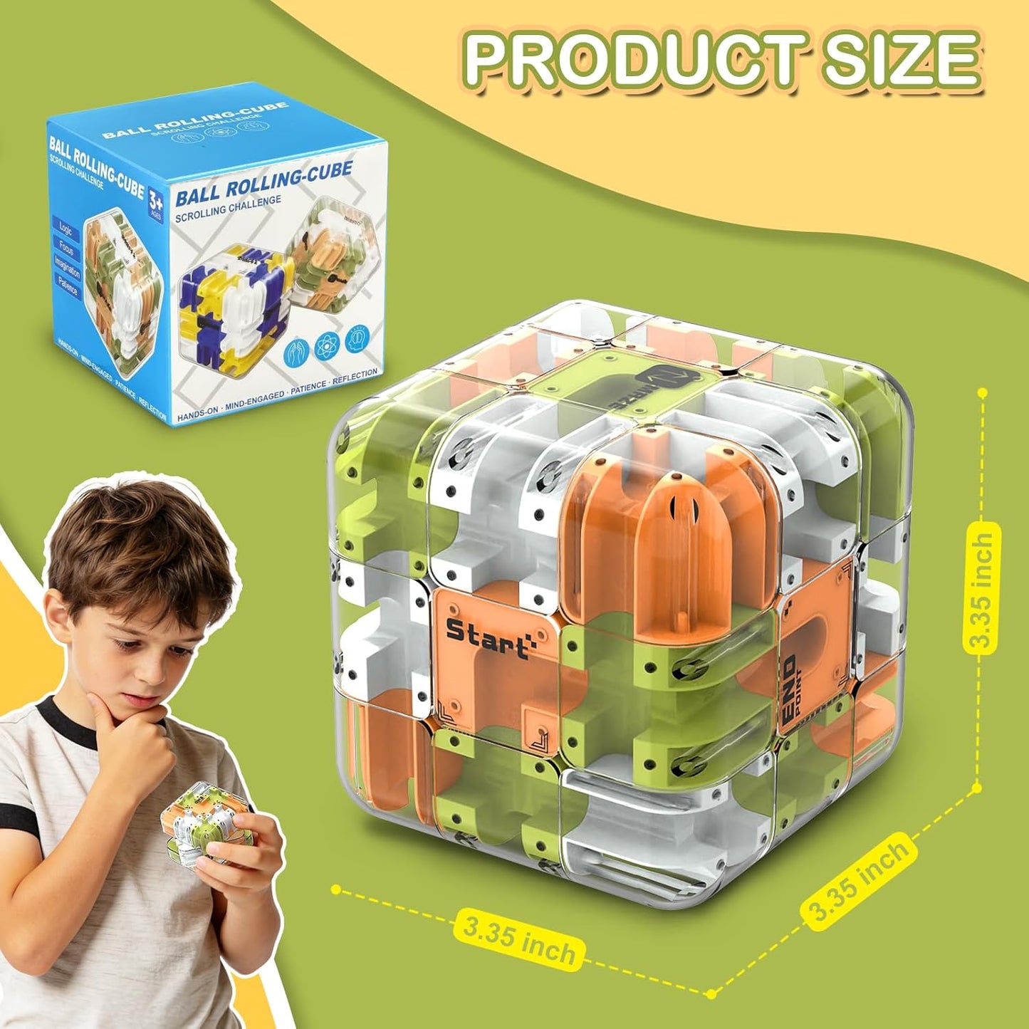 Labirint puzzle 3D Coolden 2 in 1 cu bile rotitoare, cub magic mare, jucarie interactiva si educativa, joc de inteligenta pentru dezvoltarea gandirii logice si a rationamentului, antistres, distractiv pentru copii si adulti
