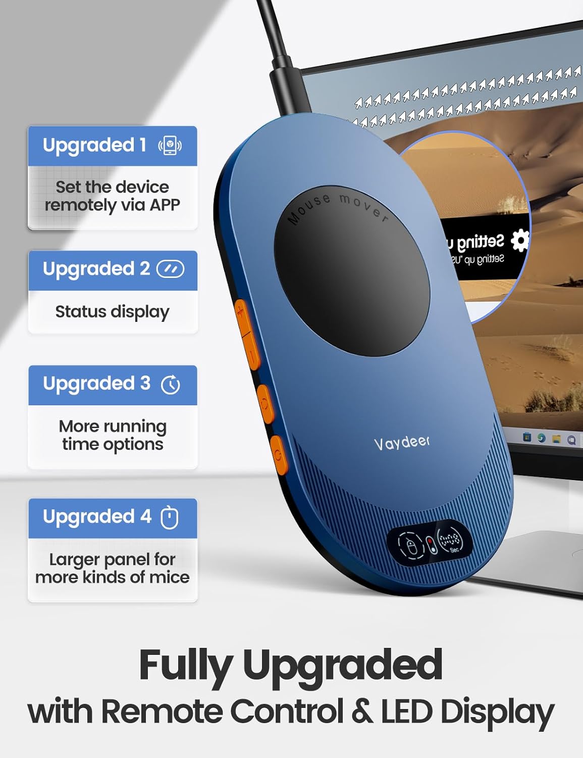 Mouse Air 3 Ultra cu control prin aplicatie, dispozitiv de miscare mouse ultra subtire cu functie de temporizator, afisaj LED, nedetectabil si silentios, simuleazasimuleaza miscarea cursorului