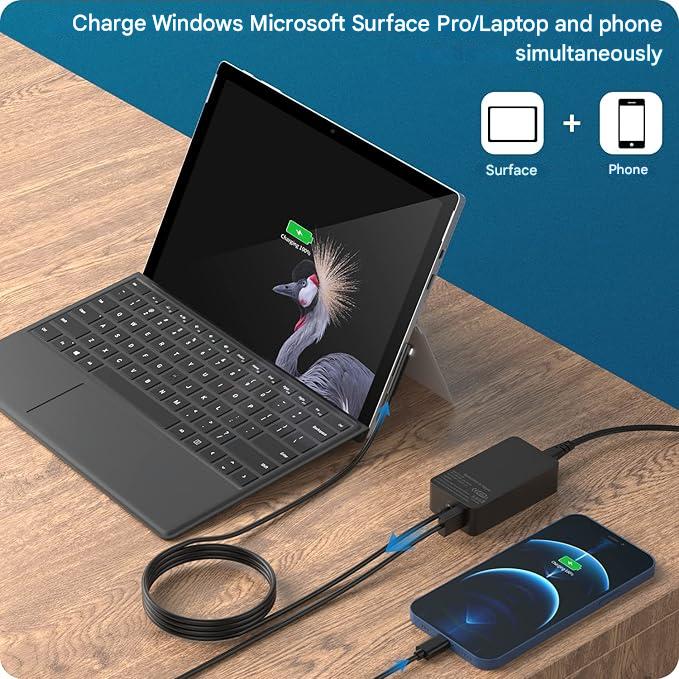 Incarcator tableta/laptop Surface Book 3/2/1, Surface Laptop Studio 2/1, Surface Pro 11/10/9/8/7+/7/6/5/4/3/X, Surface Laptop 7/6/5/4/3/2, Surface Go 4/3/2/1, 127W, 15V 8A, cu iesire USB, negru